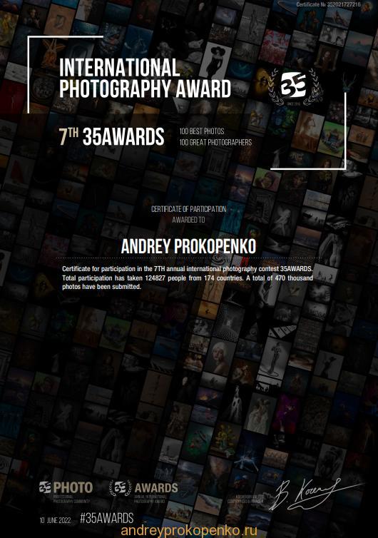 Пришел сертификат участника международного фотоконкурса