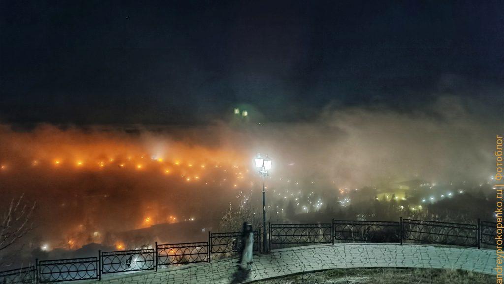 Туман над Пятигорском. Низкая облачность над городом