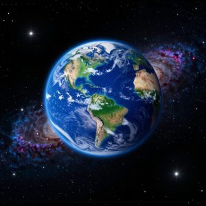 Планета на фоне галактики