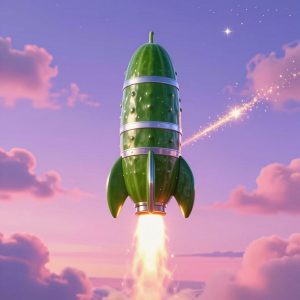 Ракета-огурец стартующая к звездам на закате